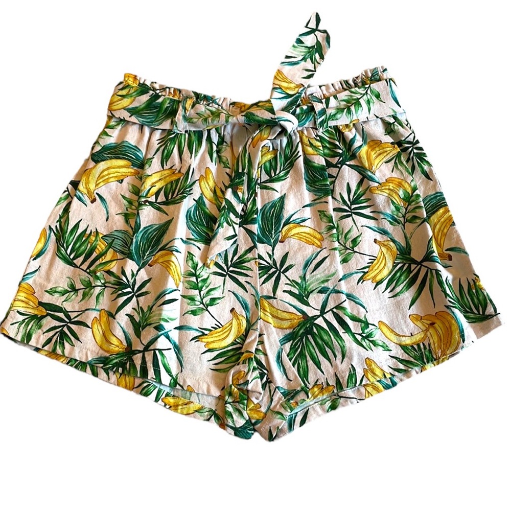 Tropical Print Linen Shorts